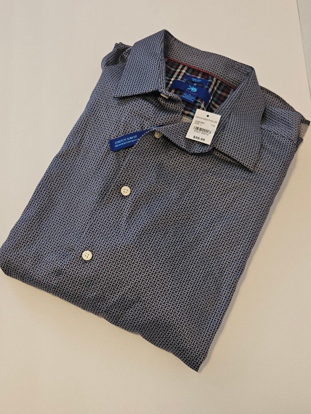 Men's Egara Button Up Slim Fit Flip Cuff Dress Shirt - Blue Geo - L - NWT